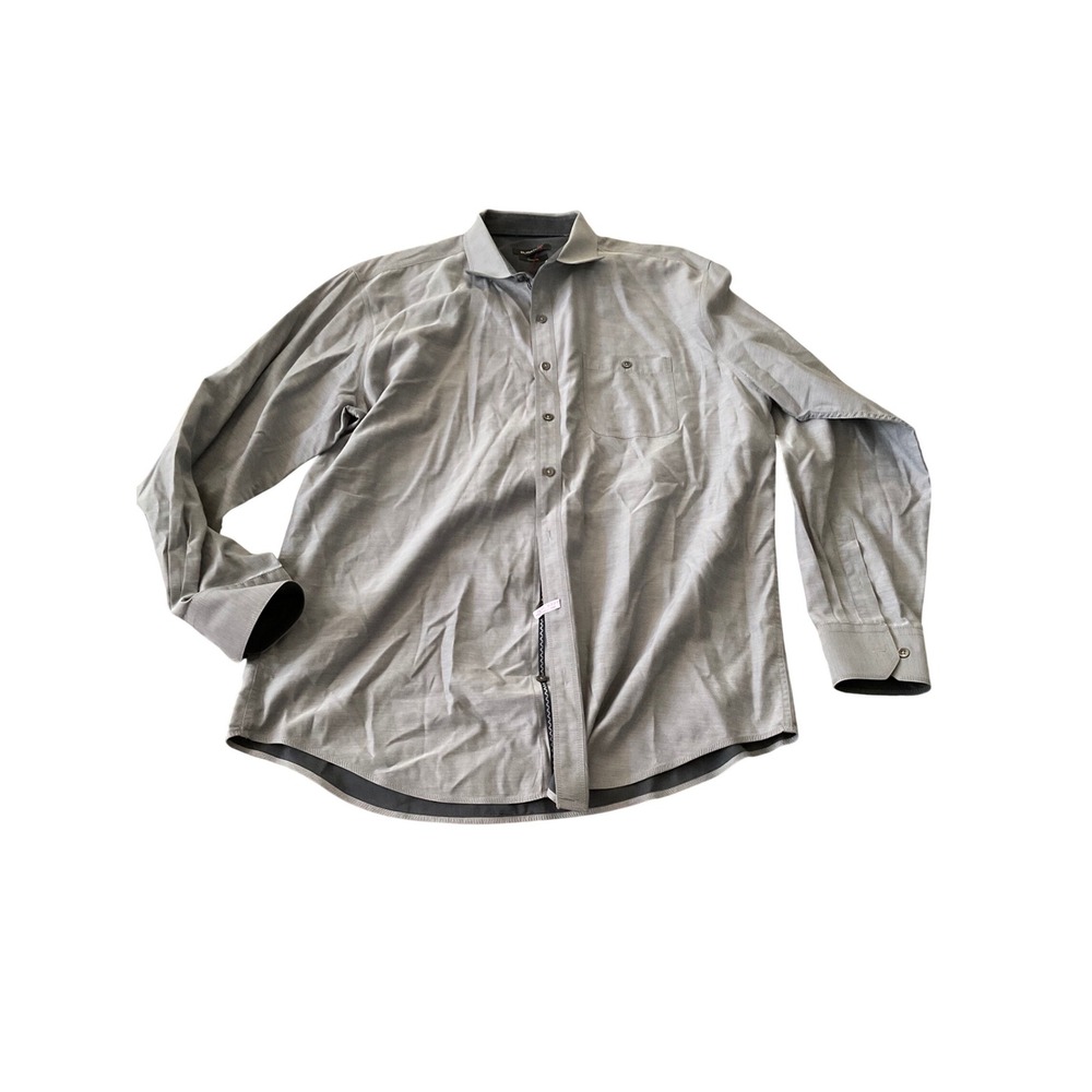 Bugatchi Mens Classic Fit Long Sleeve Button Down Shirt Grey Cotton